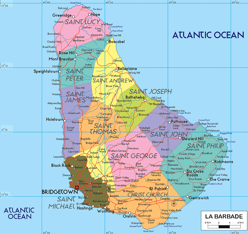 carte touristique de la barbade