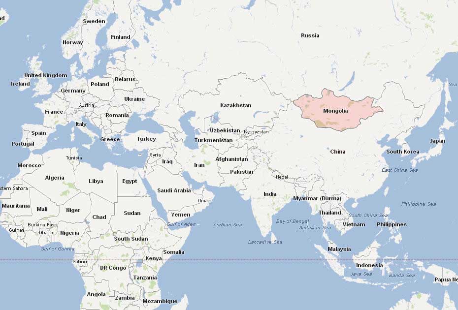 Mongolie sur la carte du monde