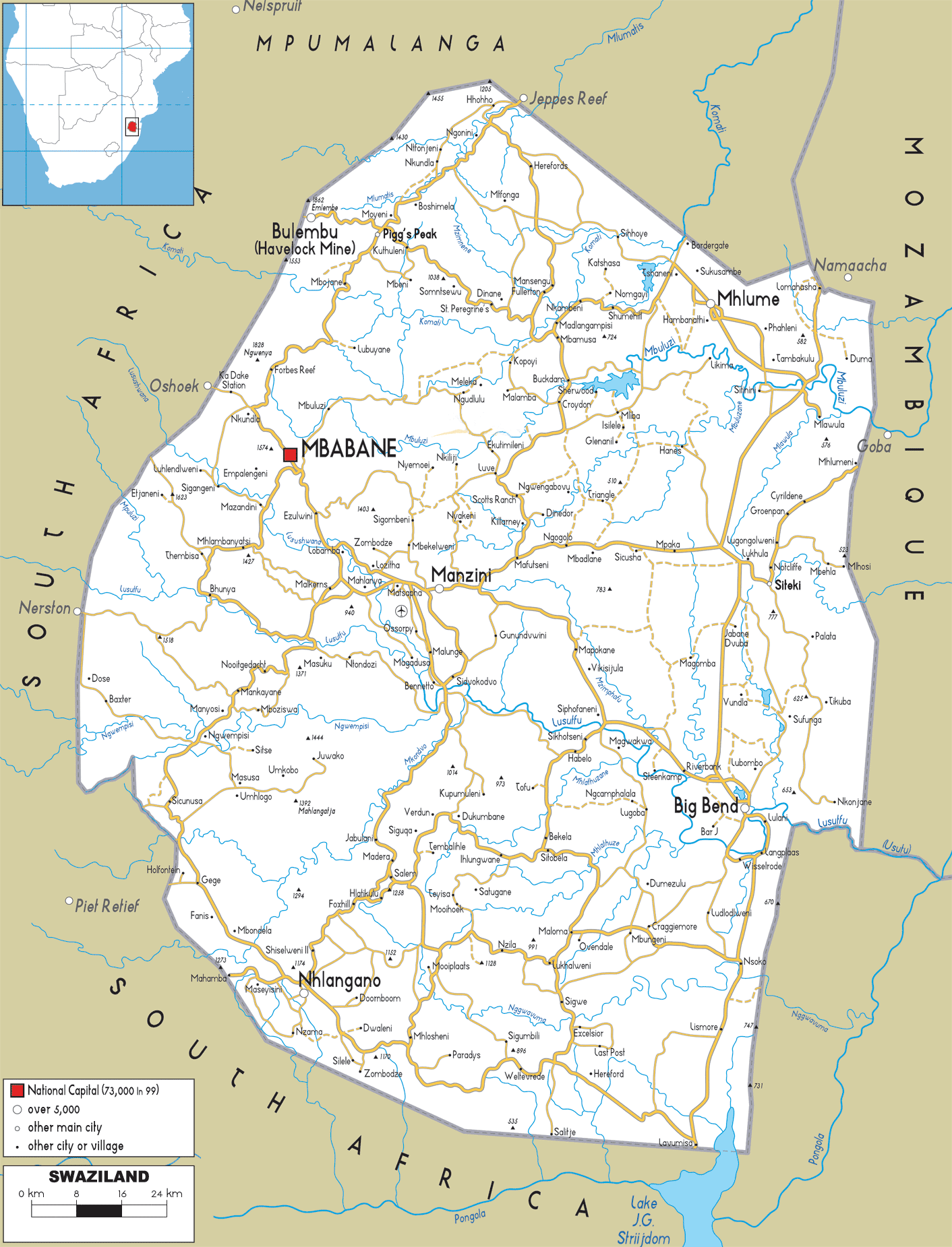 Carte du Swaziland