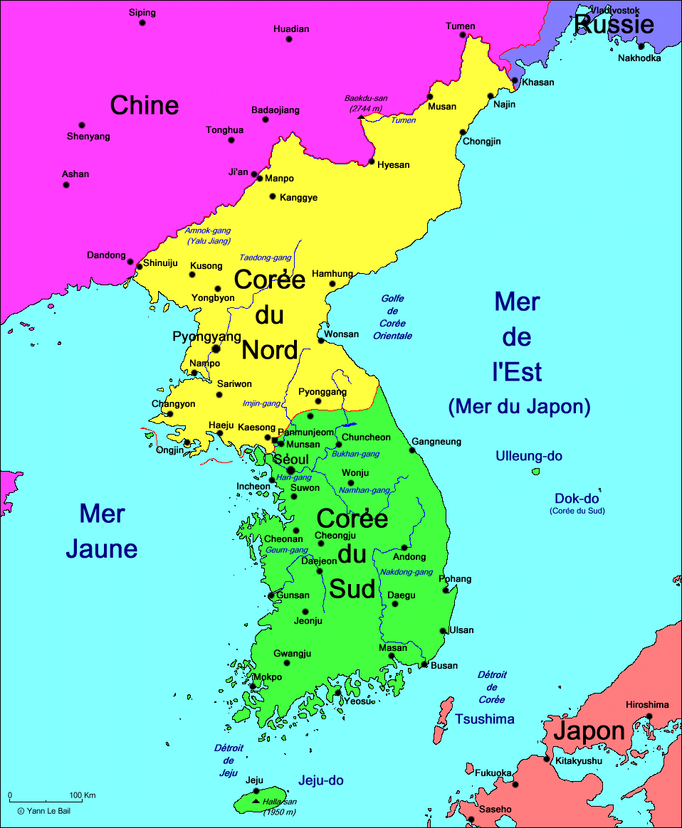 carte detaillee de la coree