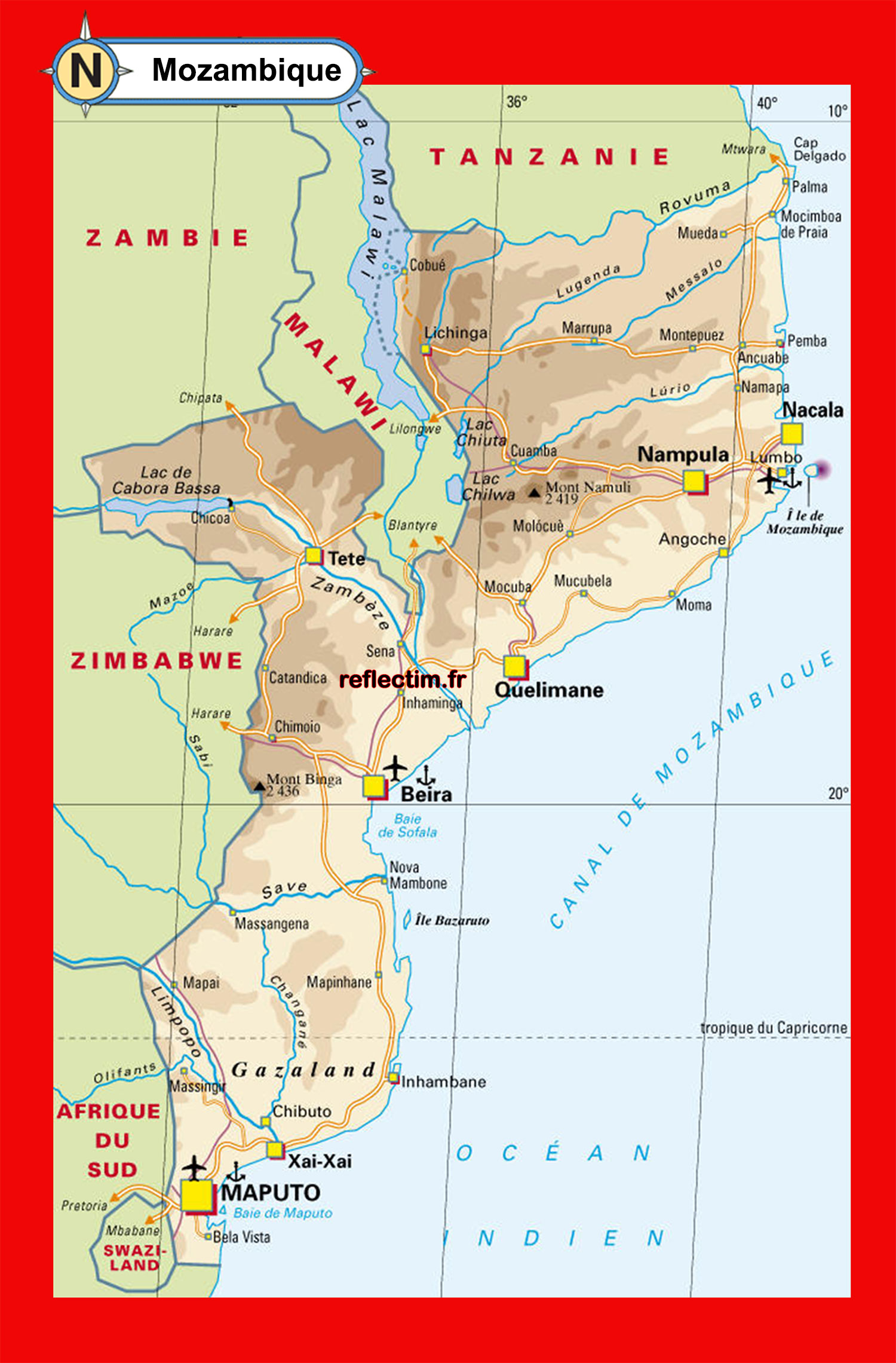 carte touristique du mozambique