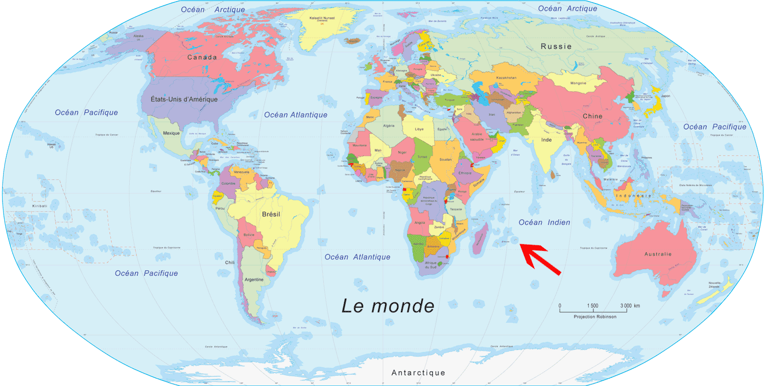 Carte du monde île de la Réunion
