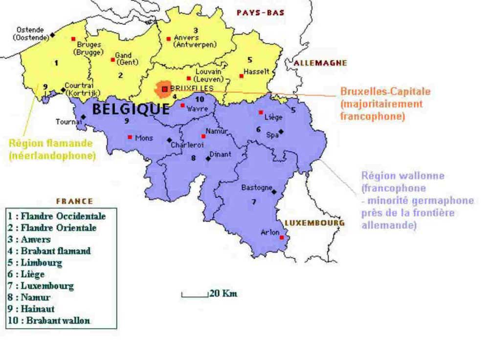 Carte de la région Flamande