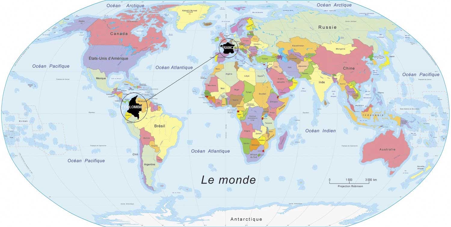 colombie sur la carte du monde